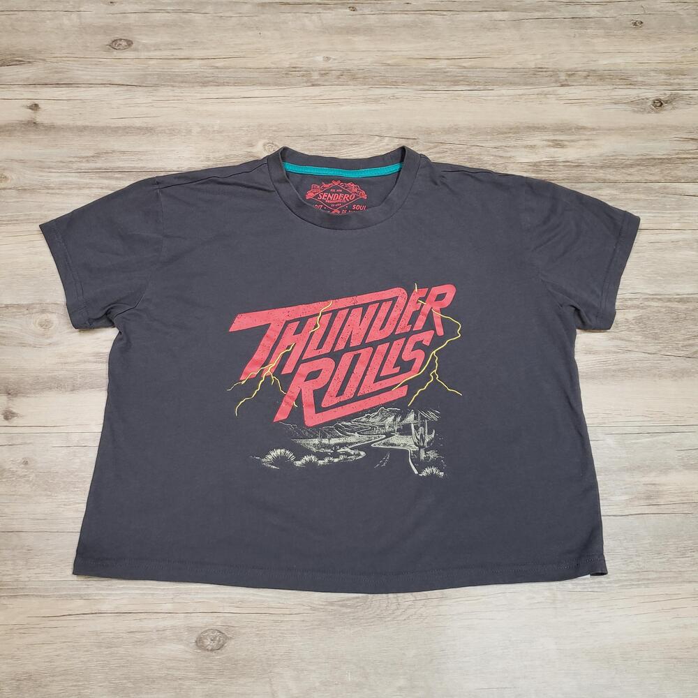 Sendero Provisions Shirt Mens Large Gray Thunder Rolls Graphic Tee Cropped
